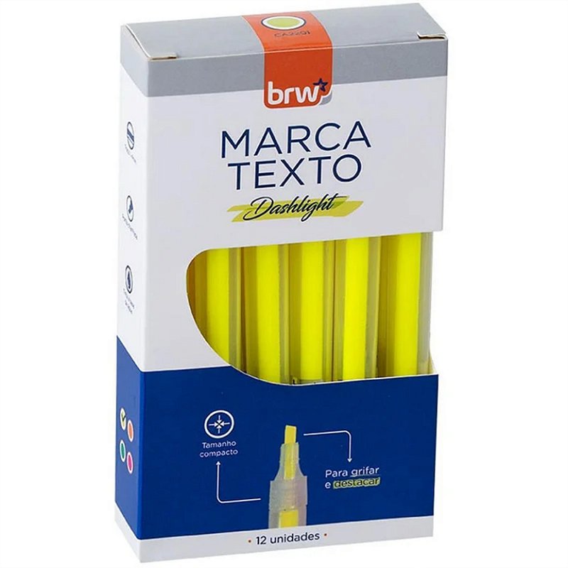 CANETA MARCA TEXTO DASHLIGTH AMARELO FLUORESCENTE CX.C/12 CA2201 - BRW