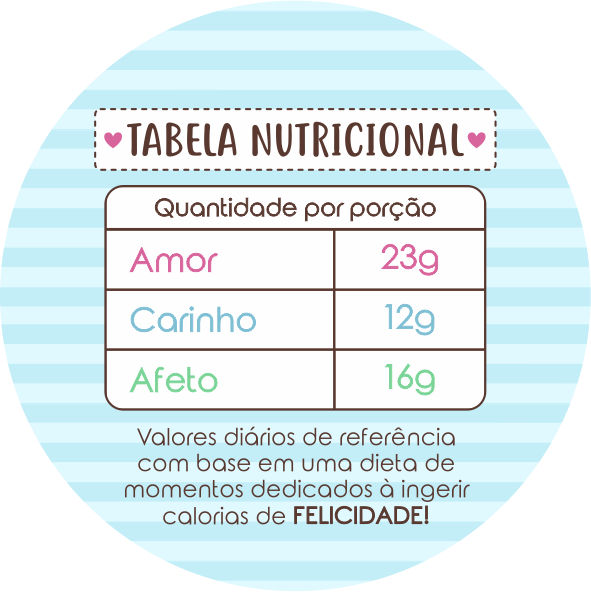 Adesivos tamanho 4x4 Tabela Nutricional Amor, carinho, Afeto
