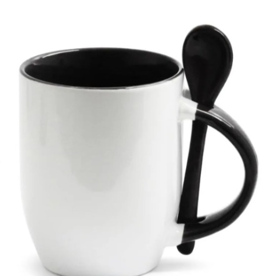 Caneca para Sublimação de Cerâmica Branca com Alça, Interior e Colher Colorido