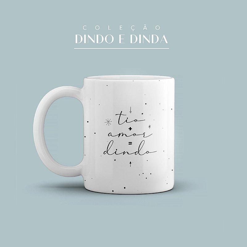 Caneca de Porcelana 325ml  Tia + Amor  = Dindo