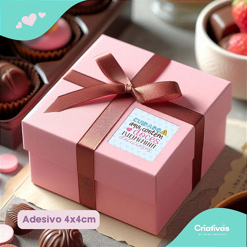 Adesivos tamanho 4x4 Cuidado aqui contém doces extremamente deliciosos